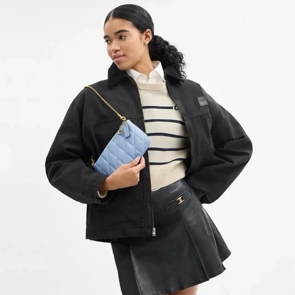 Coach Pouch Bag with Pillow Quilting in Brass/Bluebell Nappa Leather NWT - Picture 6 of 13